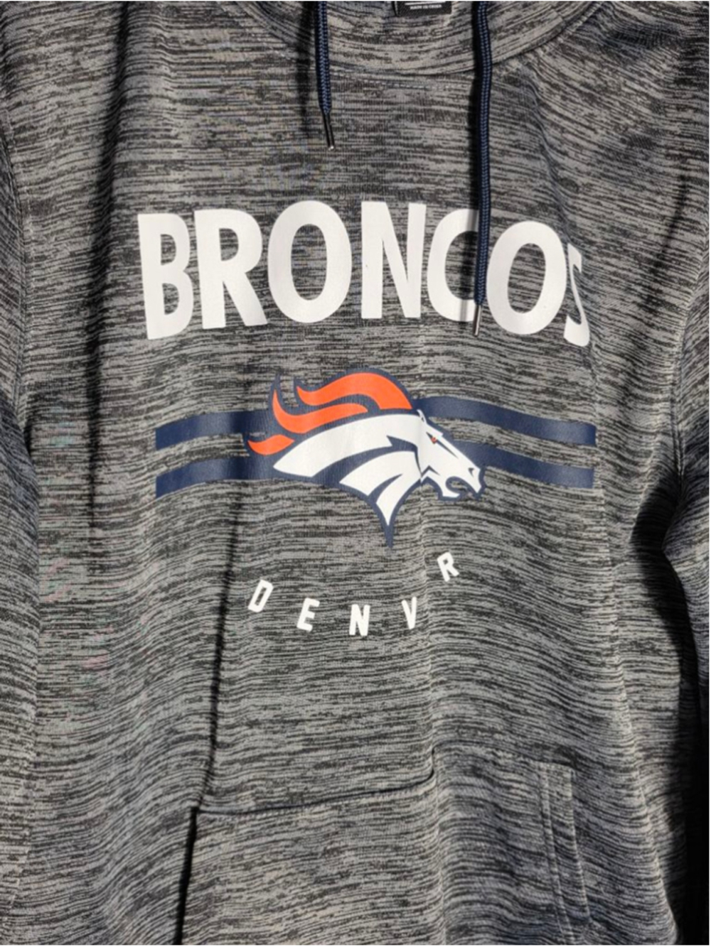 Men's TEAM APPAREL Broncos Hoodie L Gray Blue NFL football sweatshirt gameday - Picture 2 of 4